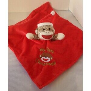 Baby Starters Security Blanket Sock Monkey My First Christmas Plush Lovey Rattle